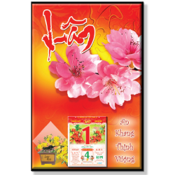 lịch gỗ hoa đào ngày tết